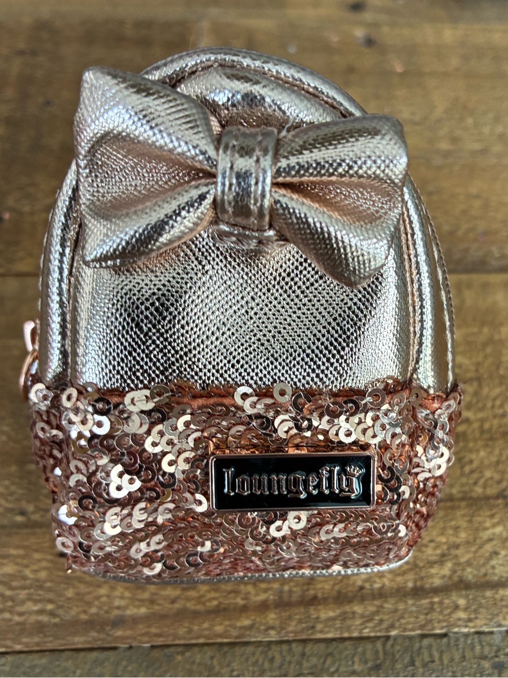 Loungefly Disney Rose Gold Sequin Bow Mini Bag Charm or Keychain